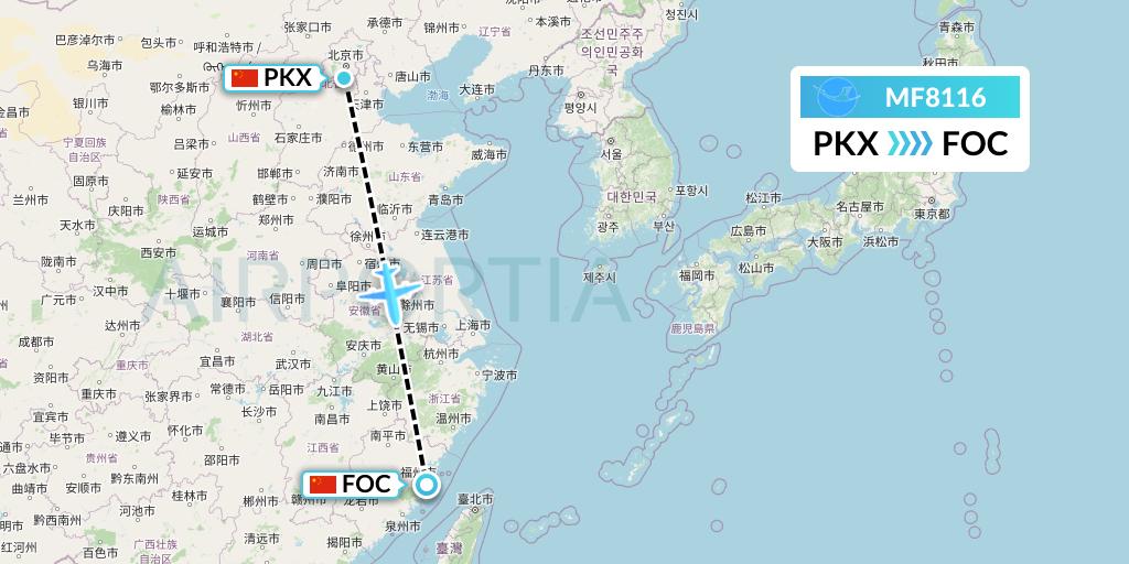 MF8116 Xiamen Airlines Flight Map: Beijing to Fuzhou