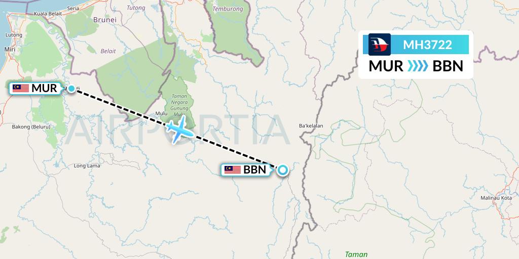 MH3722 Malaysia Airlines Flight Map: Marudi to Bario