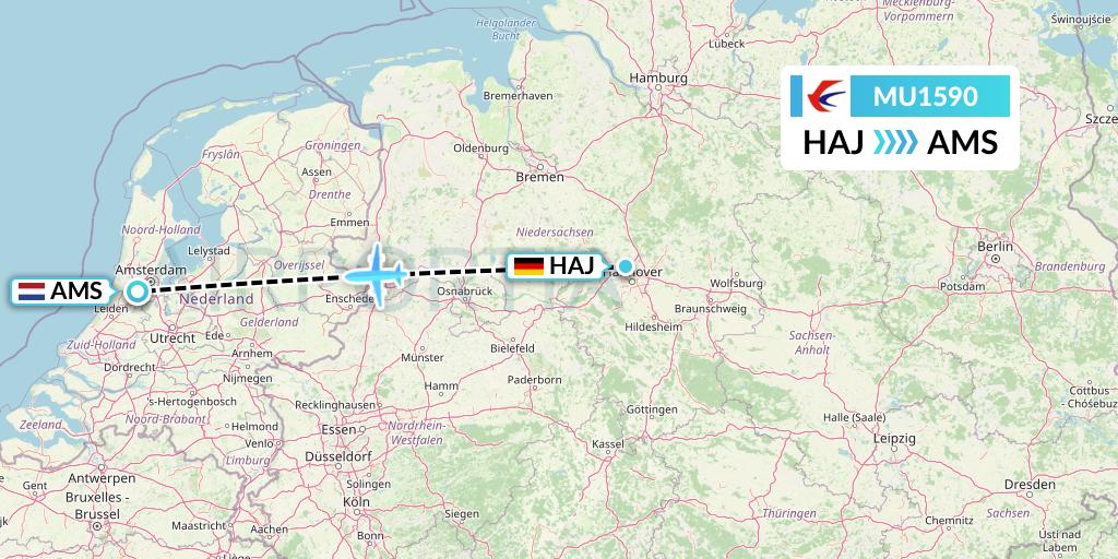MU1590 China Eastern Airlines Flight Map: Hannover to Amsterdam