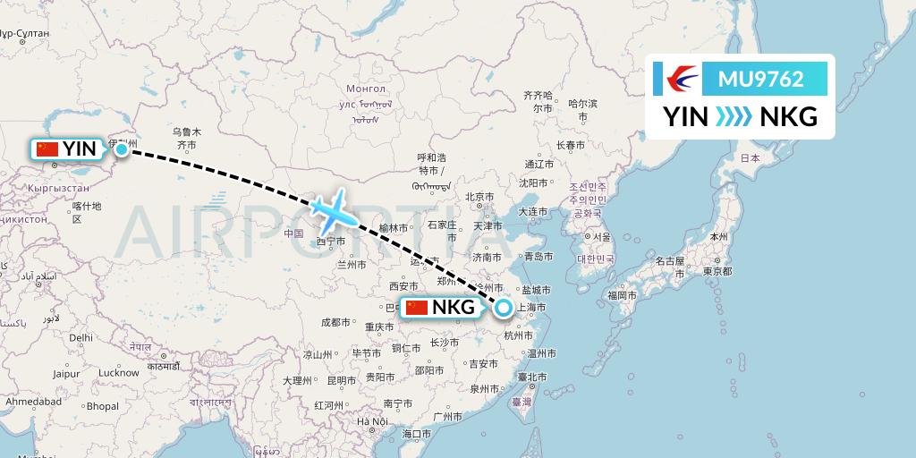 MU9762 China Eastern Airlines Flight Map: Yining to Nanjing