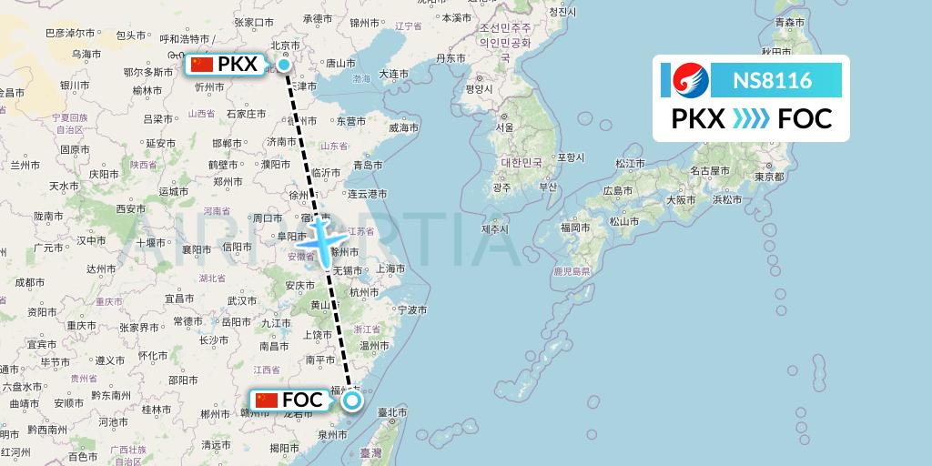 NS8116 Hebei Airlines Flight Map: Beijing to Fuzhou
