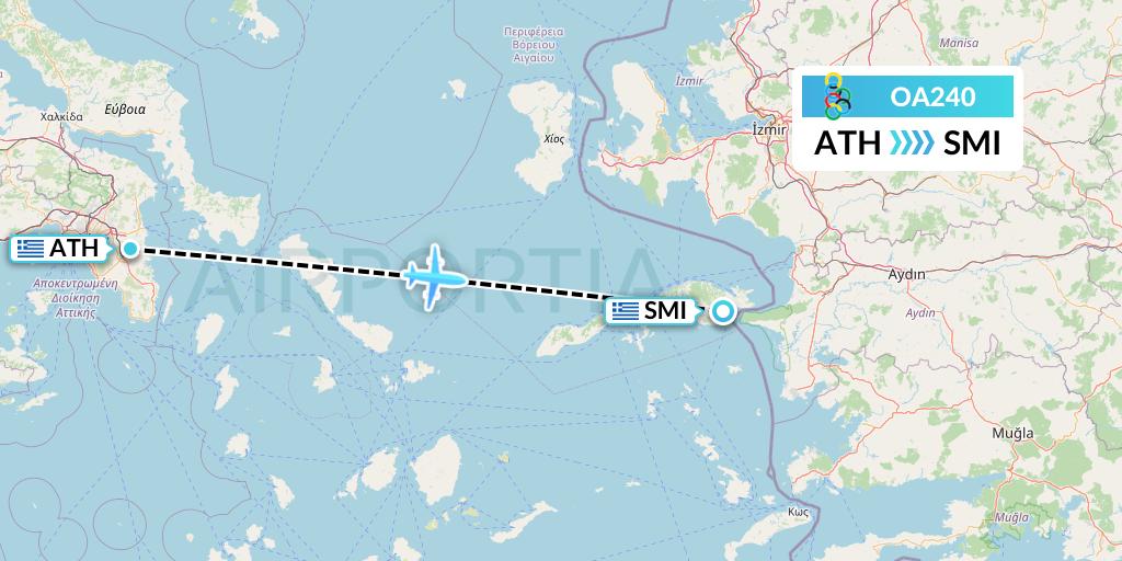 OA240 Olympic Air Flight Map: Athens to Samos