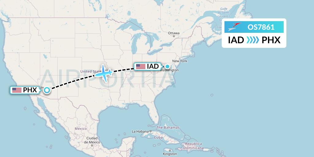 OS7861 Austrian Airlines Flight Map: Washington to Phoenix