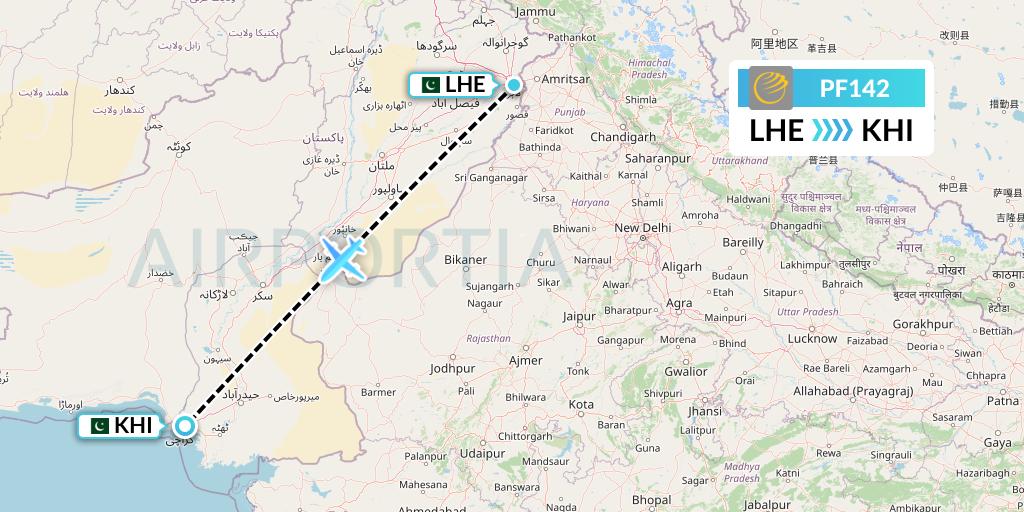 PF142 Air Sial Flight Map: Lahore to Karachi