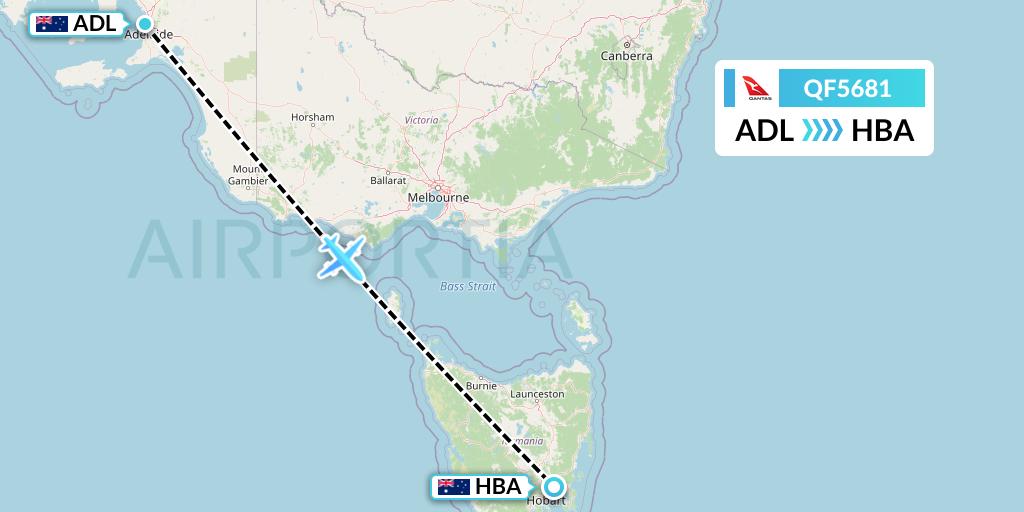QF5681 Qantas Flight Map: Adelaide to Hobart