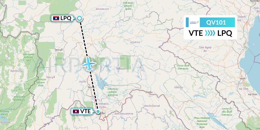 QV101 Lao Airlines Flight Map: Vientiane to Luang Prabang