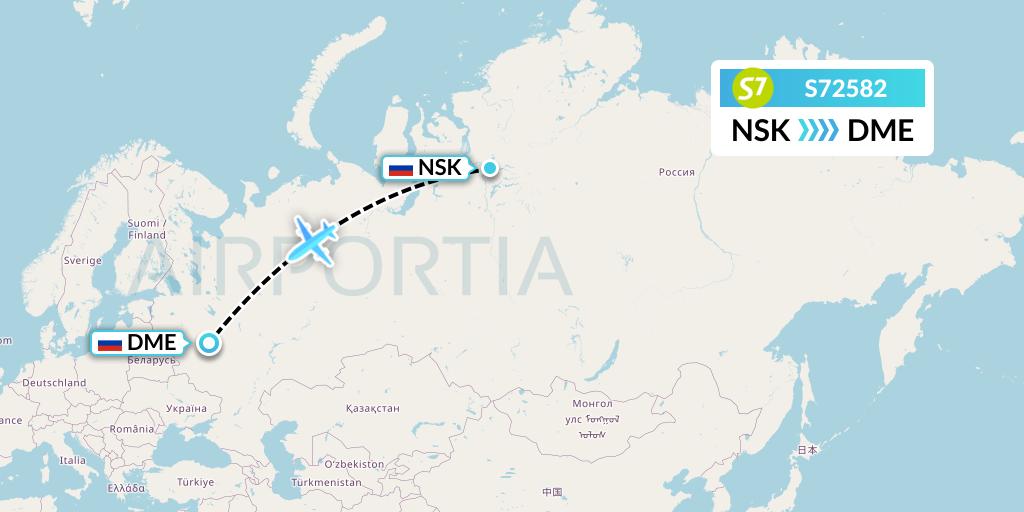 S72582 S7 Airlines Flight Map: Norilsk to Moscow