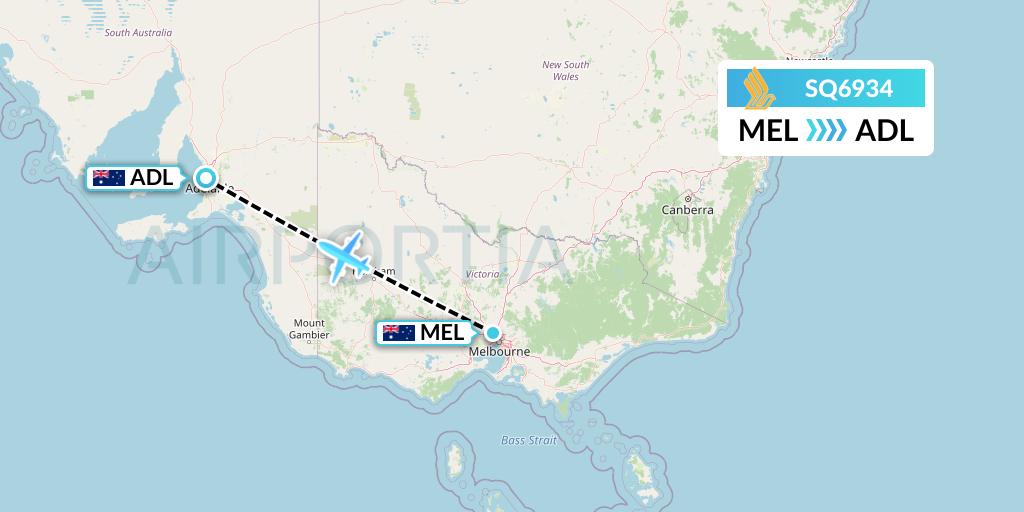 SQ6934 Singapore Airlines Flight Map: Melbourne to Adelaide
