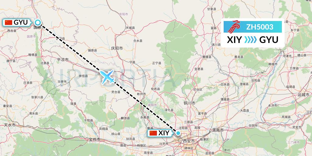 ZH5003 Shenzhen Airlines Flight Map: Xi'an to Guyuan