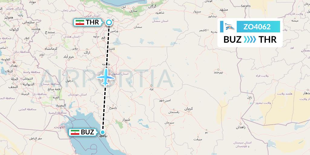 ZO4062 Zagros Airlines Flight Map: Bushehr to Tehran