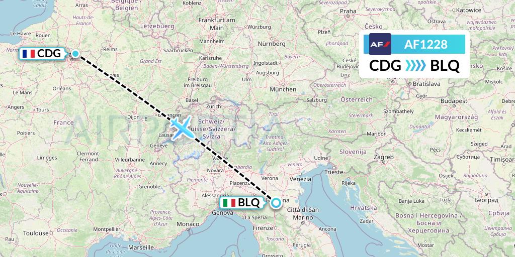 AF1228 Air France Flight Map: Paris to Bologna
