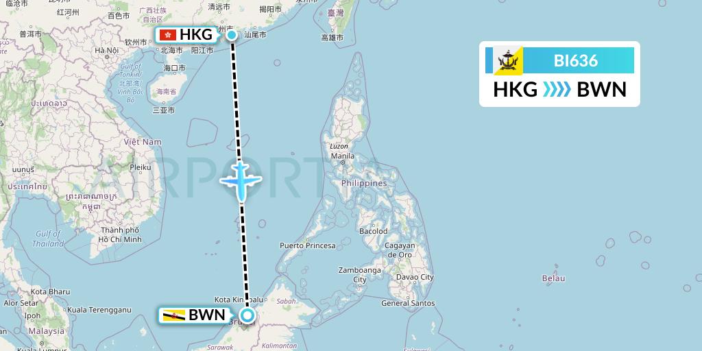 BI636 Royal Brunei Airlines Flight Map: Hong Kong to Brunei