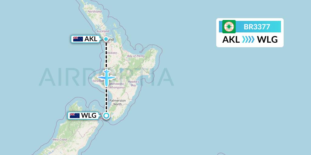 BR3377 EVA Air Flight Map: Auckland to Wellington