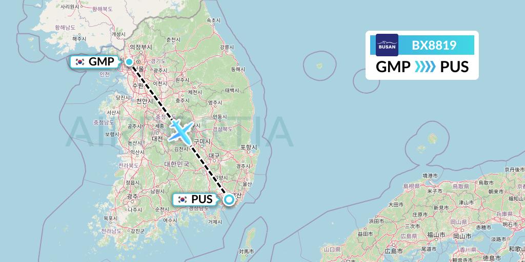 BX8819 Air Busan Flight Map: Seoul to Busan