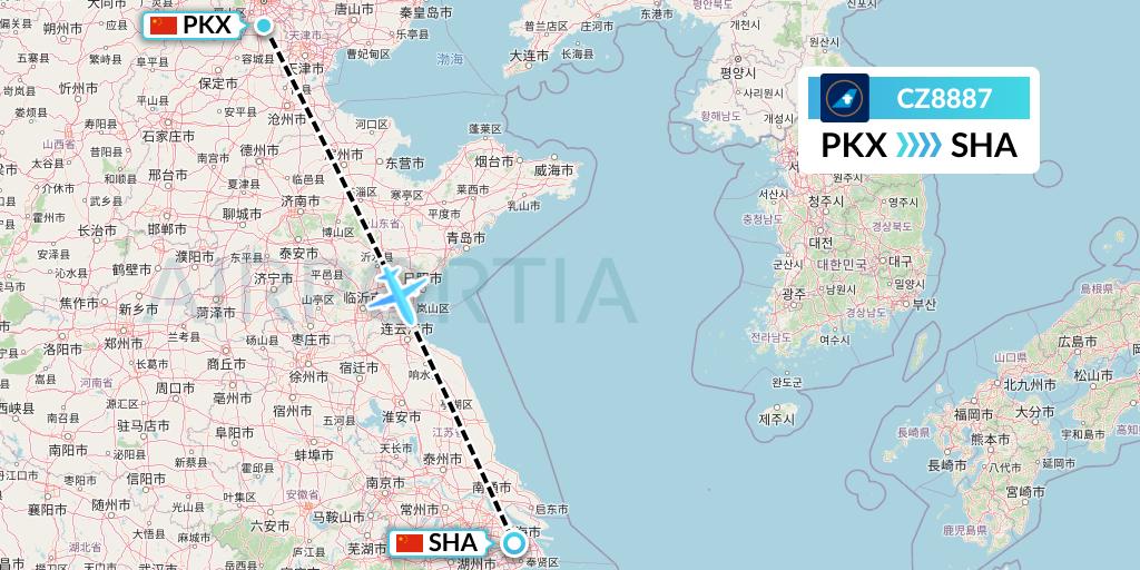 CZ8887 China Southern Airlines Flight Map: Beijing to Shanghai