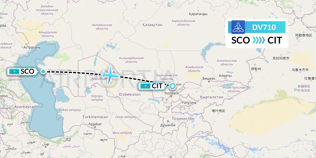 DV710 SCAT Flight Map: Aktau to Shymkent