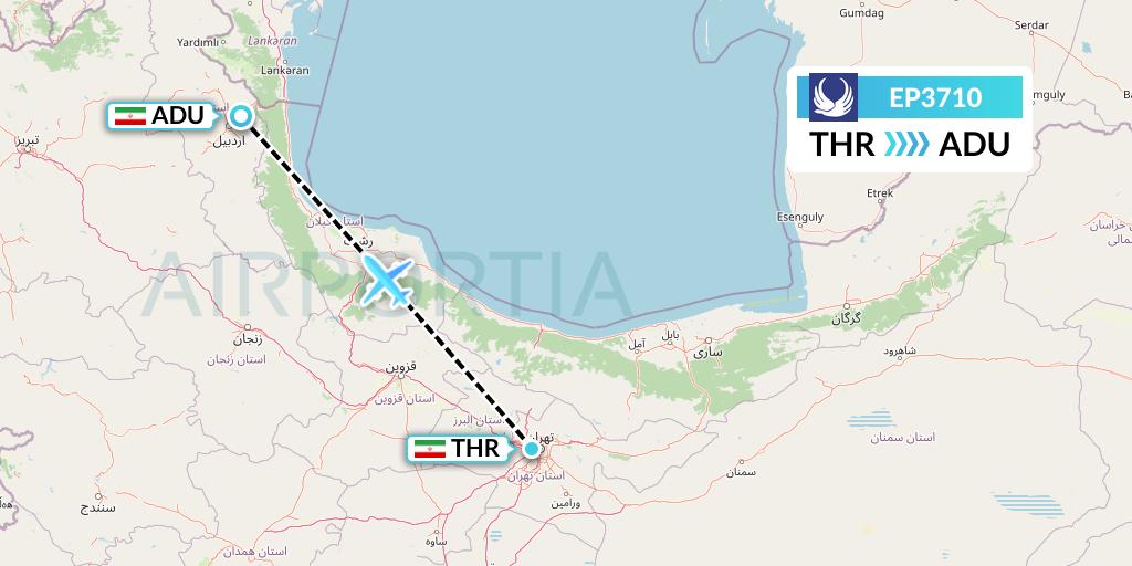 EP3710 Iran Aseman Airlines Flight Map: Tehran to Ardabil