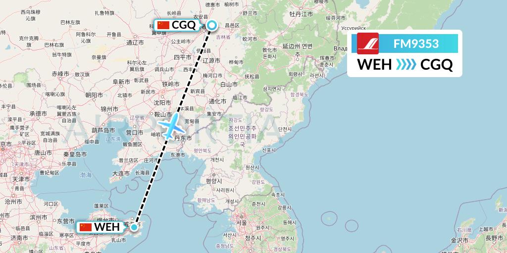 FM9353 Shanghai Airlines Flight Map: Weihai to Changchun