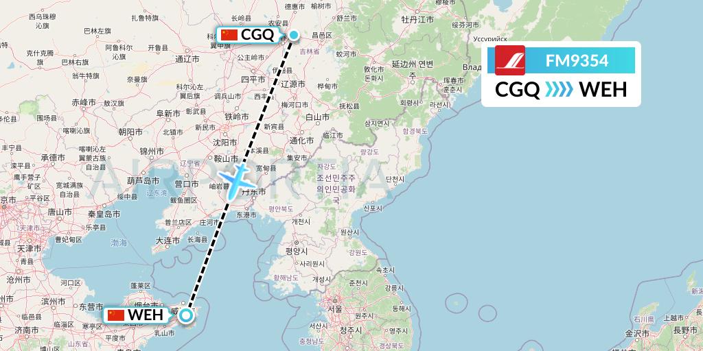 FM9354 Shanghai Airlines Flight Map: Changchun to Weihai