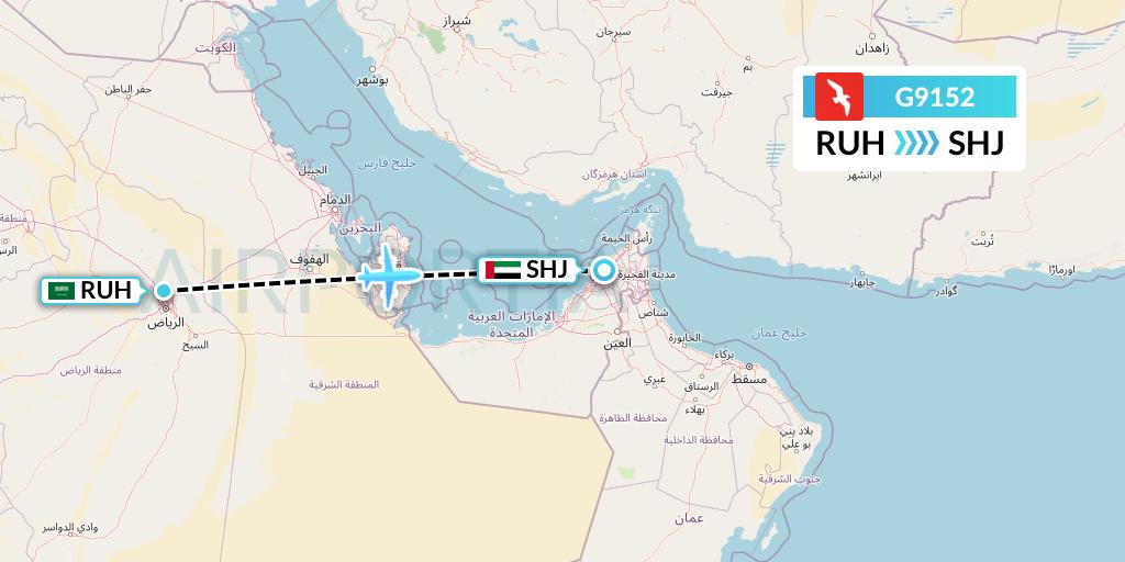 G9152 Air Arabia Flight Map: Riyadh to Sharjah