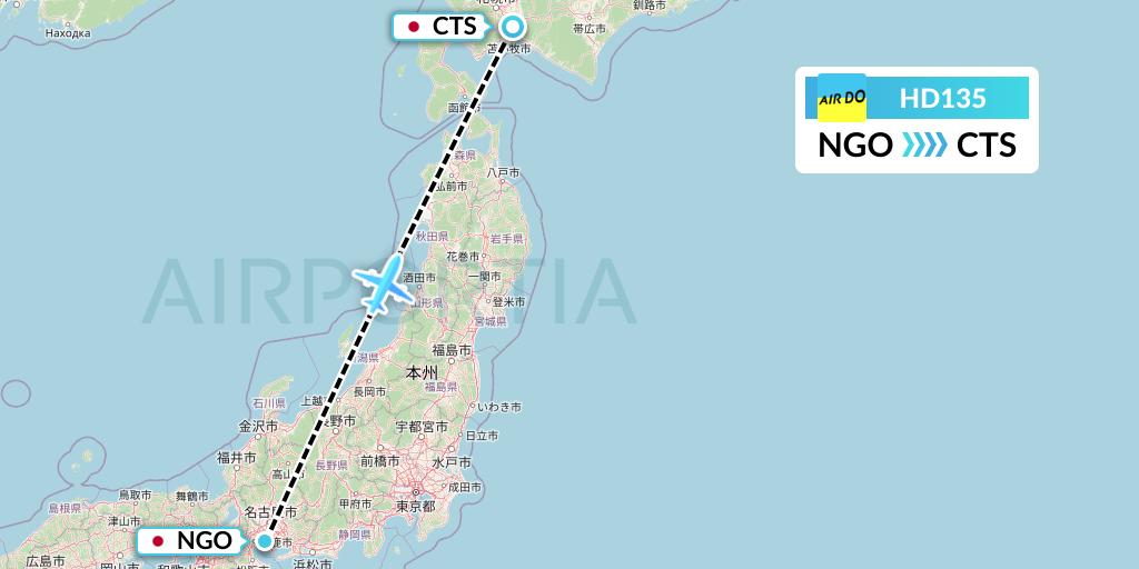 HD135 Air Do Flight Map: Nagoya to Sapporo