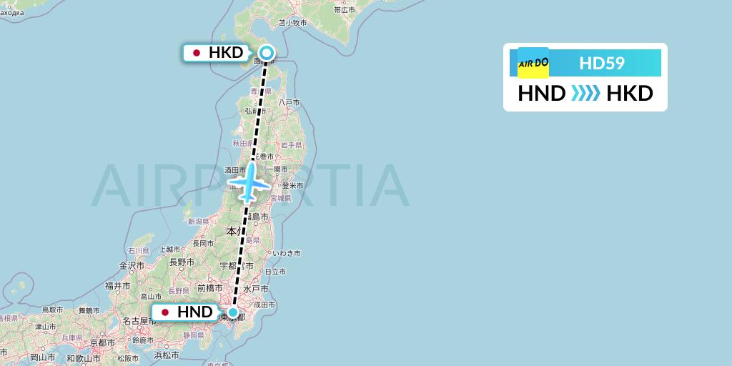 HD59 Air Do Flight Map: Tokyo to Hakodate