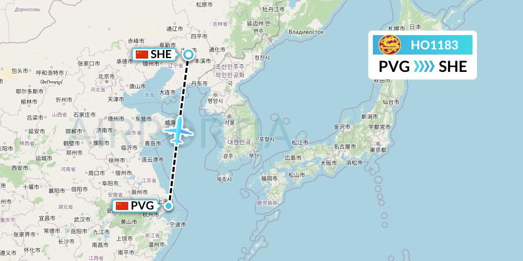 HO1183 Juneyao Airlines Flight Map: Shanghai to Shenyang