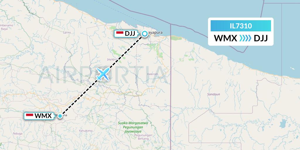 IL7310 Trigana Air Service Flight Map: Wamena to Jayapura