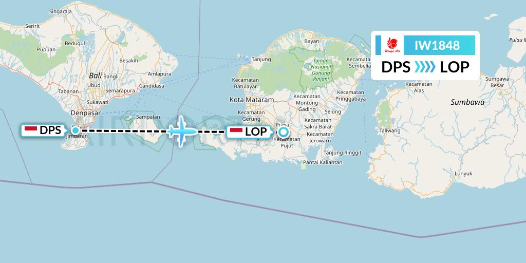 IW1848 Wings Air Flight Map: Denpasar to Lombok