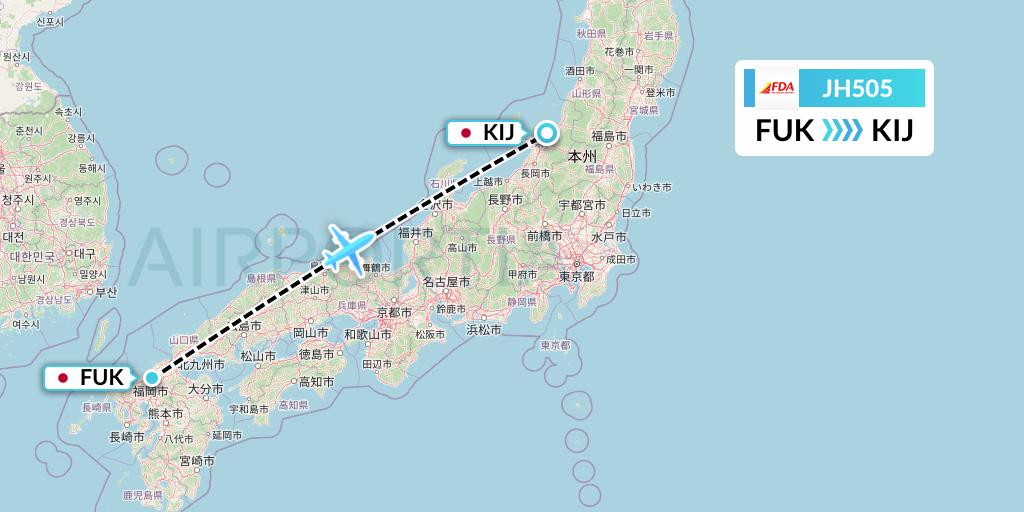 JH505 Fuji Dream Airlines Flight Map: Fukuoka to Niigata