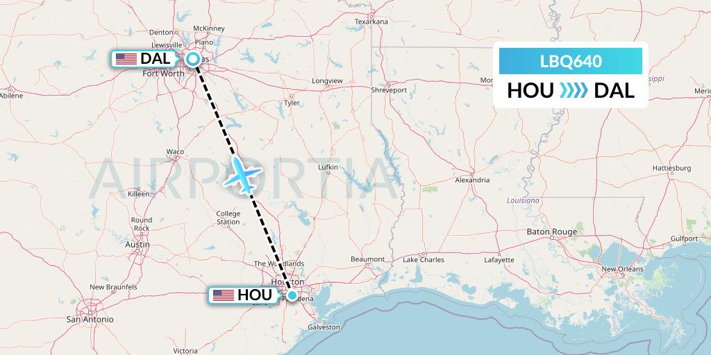LBQ640 Quest Diagnostics Flight Map: Houston to Dallas