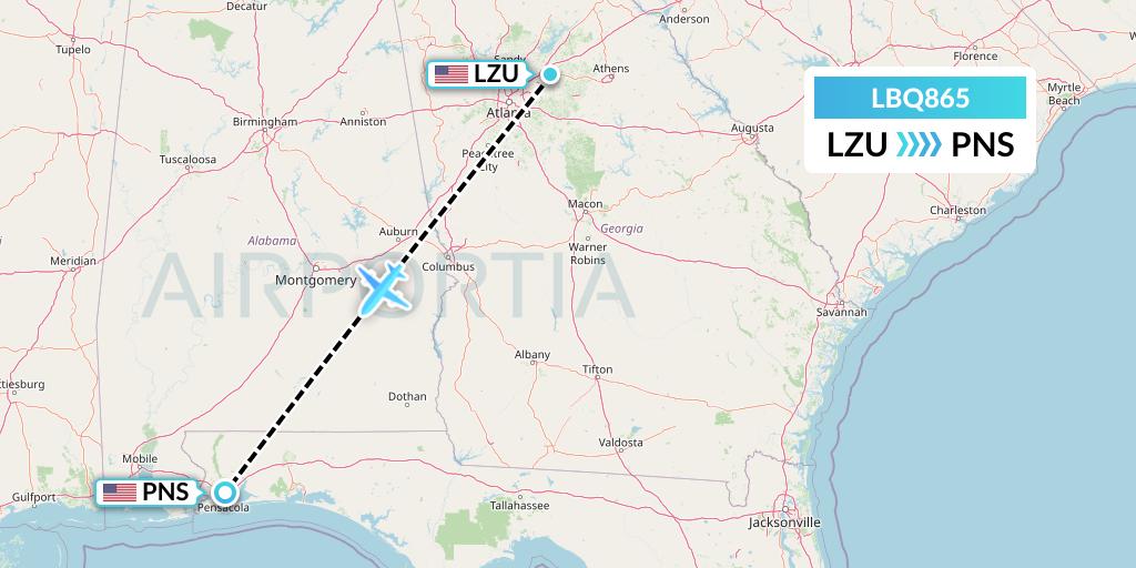 LBQ865 Quest Diagnostics Flight Map: Lawrenceville to Pensacola