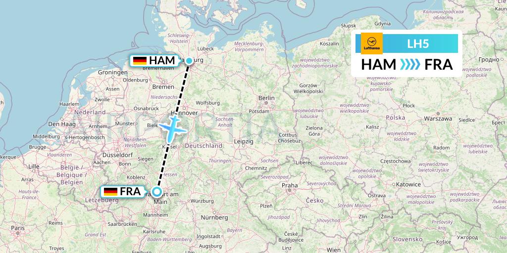 LH5 Lufthansa Flight Map: Hamburg to Frankfurt
