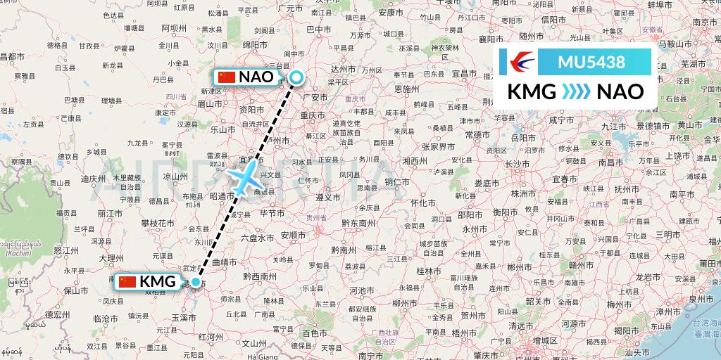 MU5438 China Eastern Airlines Flight Map: Kunming to Nanchong