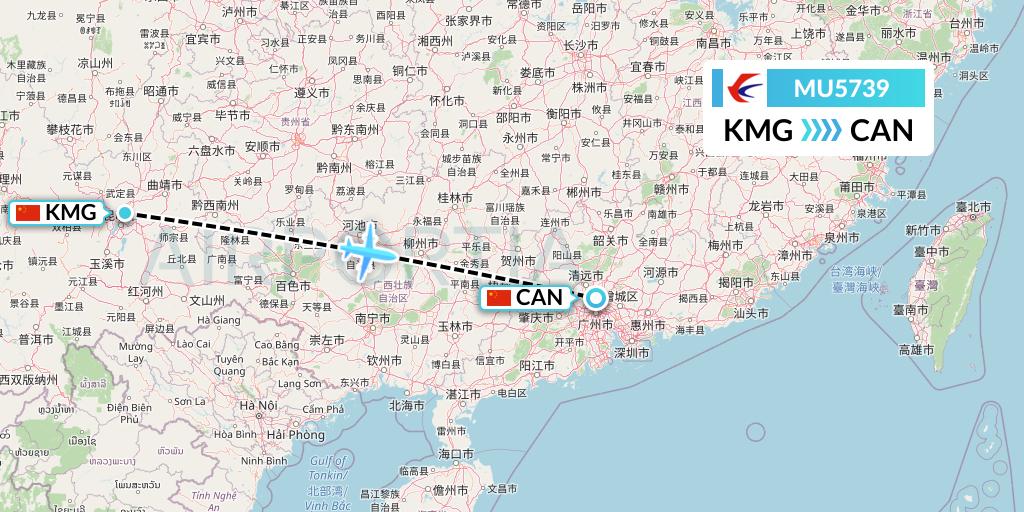 MU5739 China Eastern Airlines Flight Map: Kunming to Guangzhou