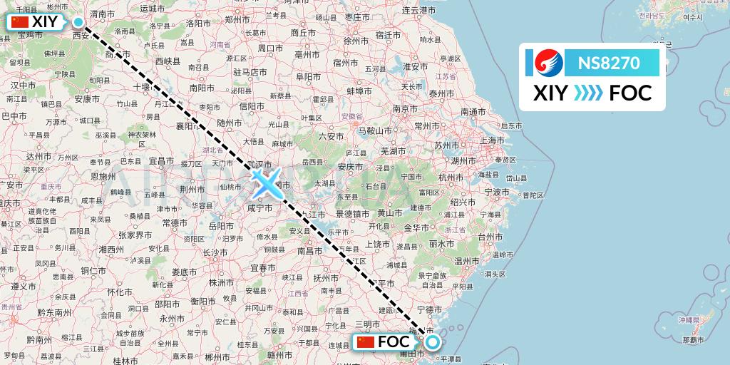 NS8270 Hebei Airlines Flight Map: Xi'an to Fuzhou