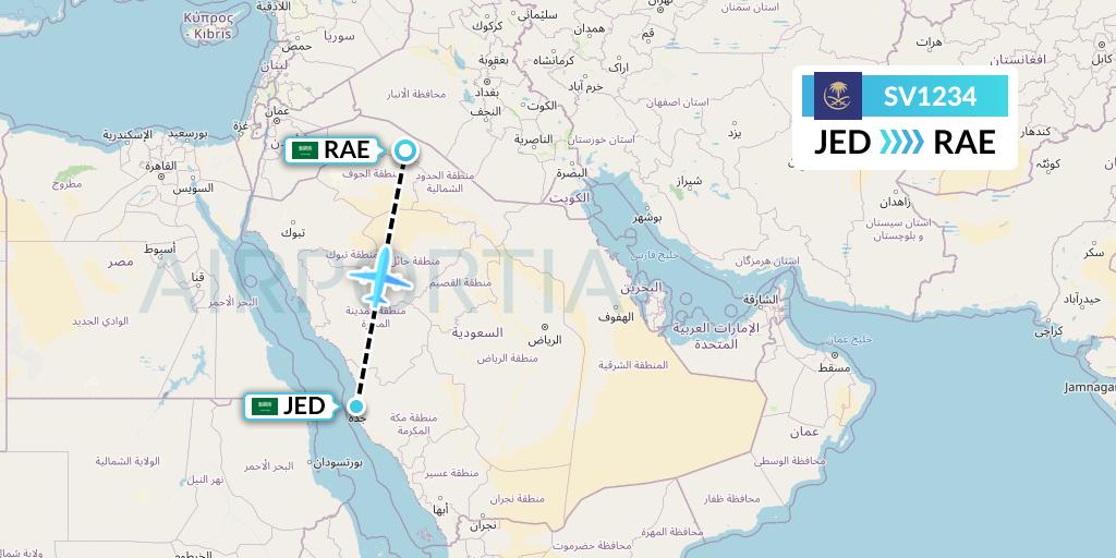 SV1234 Saudi Arabian Airlines Flight Map: Jeddah to Arar