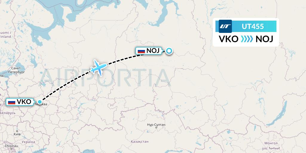 UT455 UTair Flight Map: Moscow to Noyabrsk