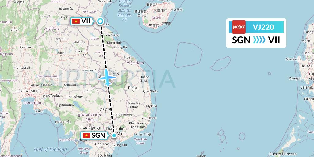 VJ220 VietJet Air Flight Map: Ho Chi Minh City to Vinh