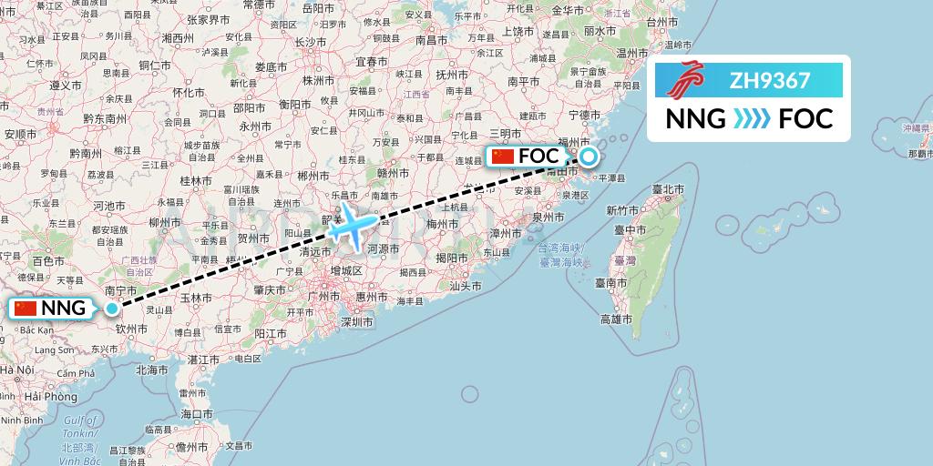 ZH9367 Shenzhen Airlines Flight Map: Nanning to Fuzhou
