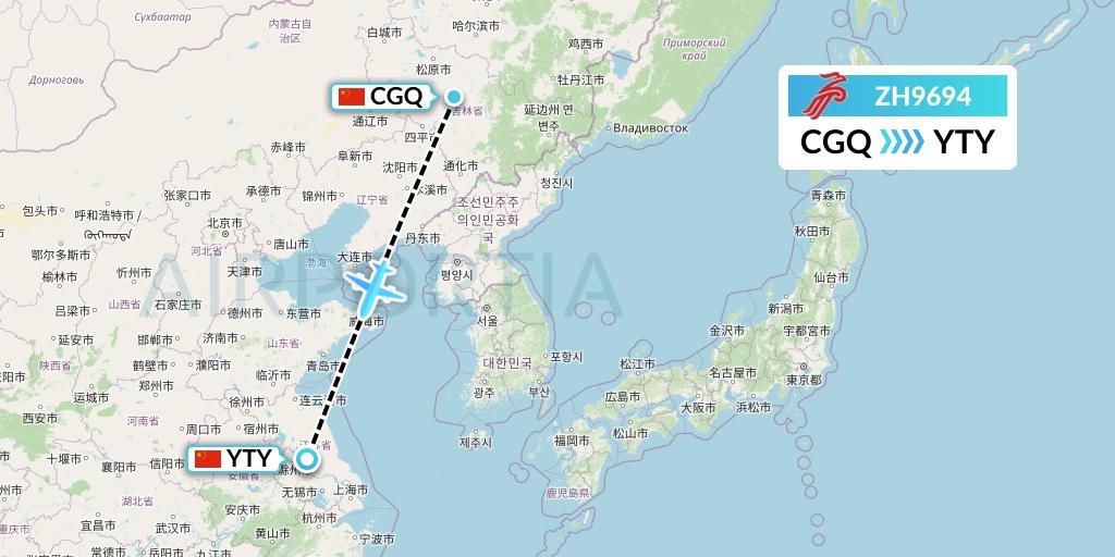 ZH9694 Shenzhen Airlines Flight Map: Changchun to Yangzhou