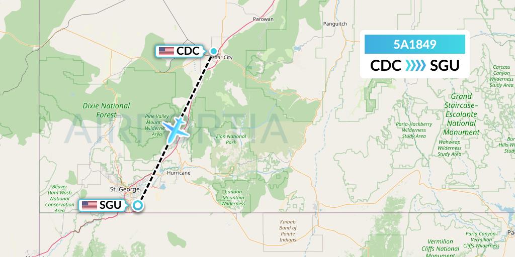 5A1849 Alpine Air Express Flight Map: Cedar City to St. George