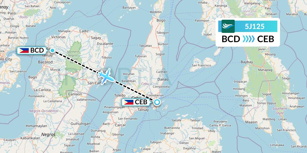 5J125 CEBU Pacific Air Flight Map: Bacolod City to Cebu