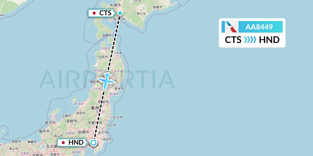 AA8449 American Airlines Flight Map: Sapporo to Tokyo