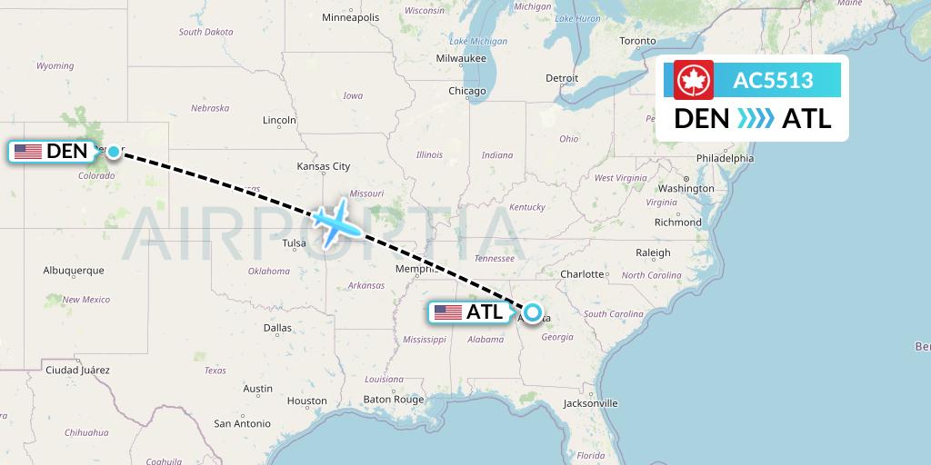 AC5513 Air Canada Flight Map: Denver to Atlanta