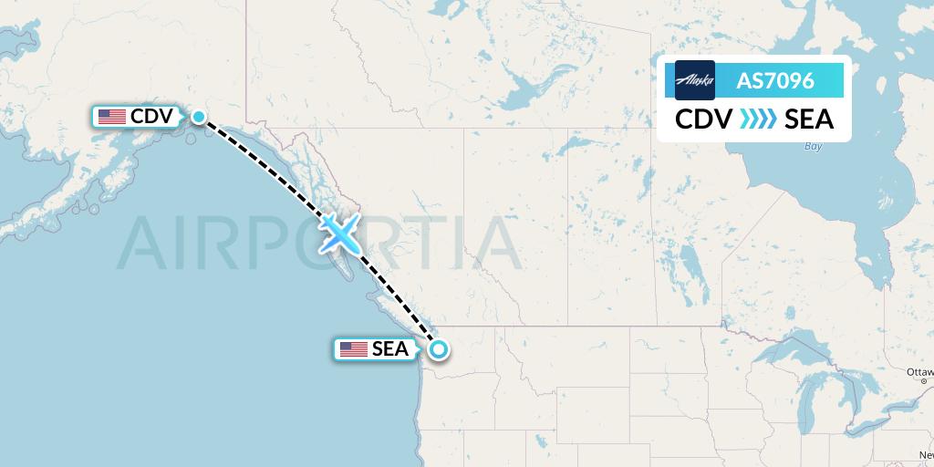 AS7096 Alaska Airlines Flight Map: Cordova to Seattle