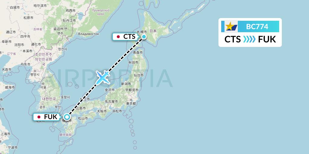 BC774 Skymark Airlines Flight Map: Sapporo to Fukuoka