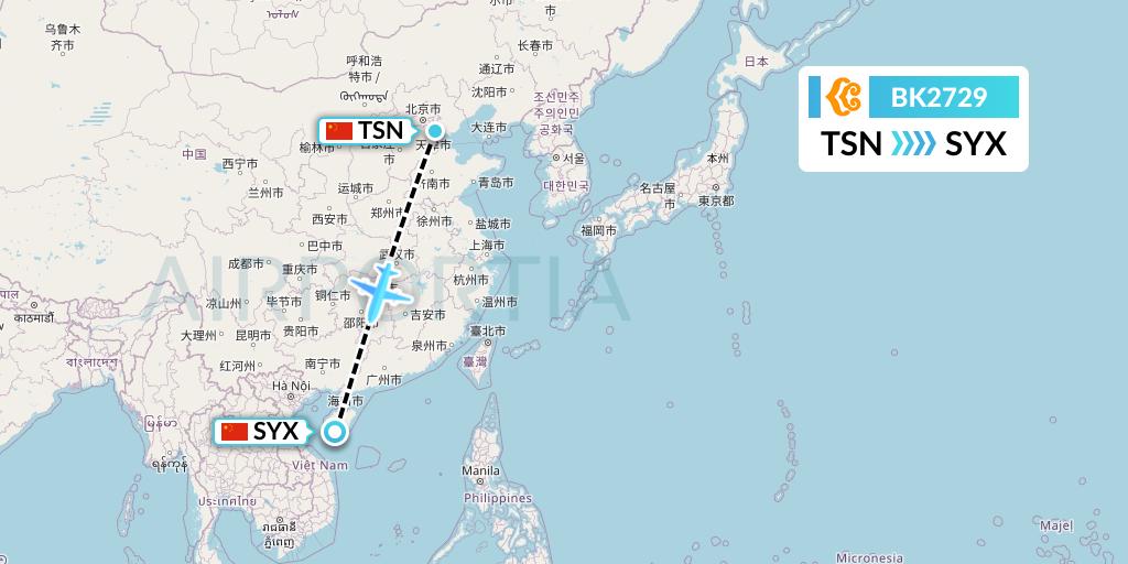 BK2729 Okay Airways Flight Map: Tianjin to Sanya