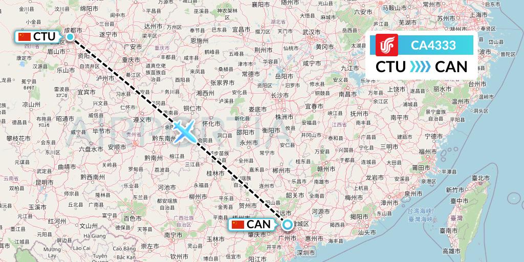 CA4333 Air China Flight Map: Chengdu to Guangzhou