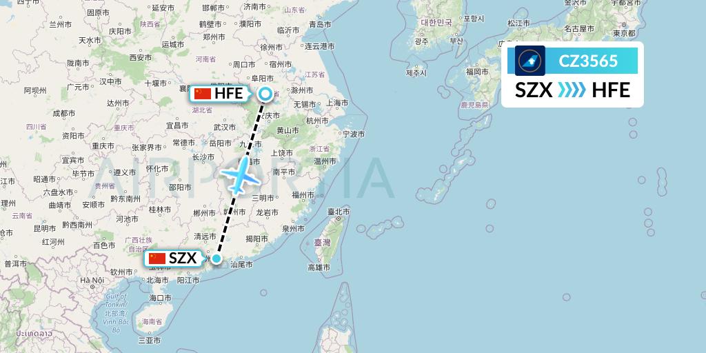 CZ3565 China Southern Airlines Flight Map: Shenzhen to Hefei